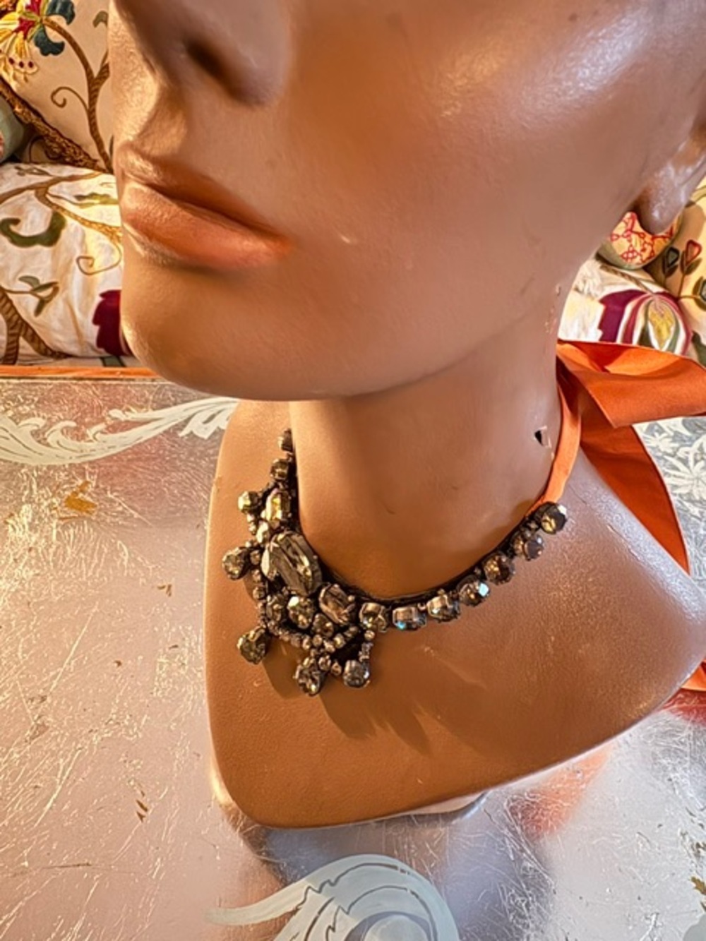 VERA WANG Crystal Statement Choker Necklace - Orange Ribbon